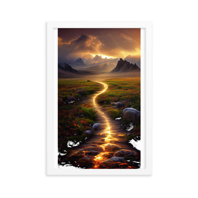 Landschaft mit wilder Atmosphäre - Malerei - Premium Poster mit Rahmen berge xxx 30.5 x 45.7 cm