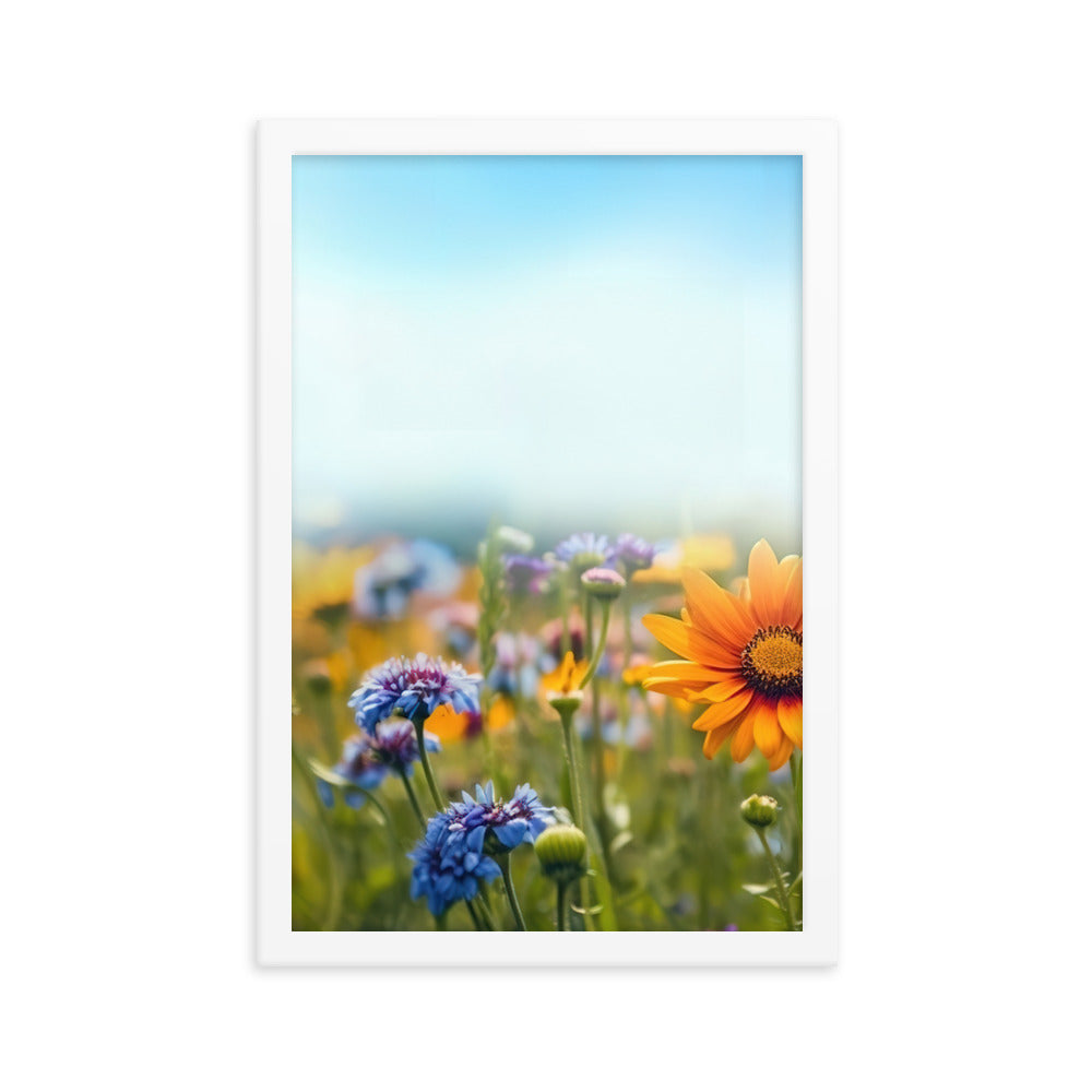 Foto von Blumen im Sonnenschein - Nahaufnahme - Premium Poster mit Rahmen camping xxx 30.5 x 45.7 cm