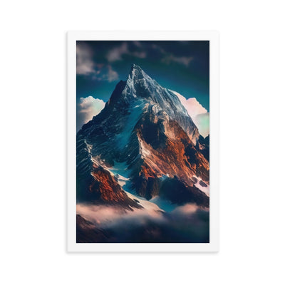 Berge und Nebel - Premium Poster mit Rahmen berge xxx Weiß 30.5 x 45.7 cm