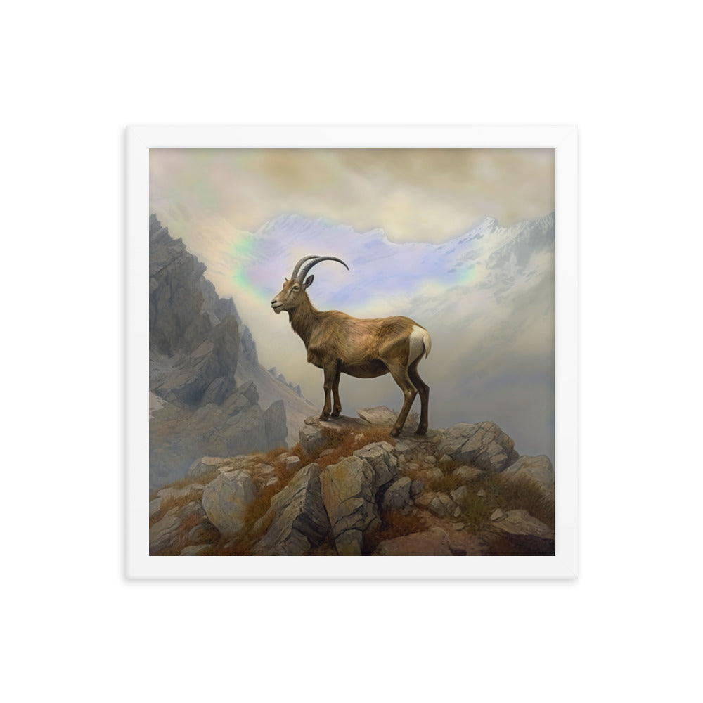 Steinbock am Berg - Wunderschöne Malerei - Premium Poster mit Rahmen berge xxx 35.6 x 35.6 cm