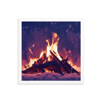 Lagerfeuer im Winter - Campingtrip Foto - Premium Poster mit Rahmen camping xxx 35.6 x 35.6 cm