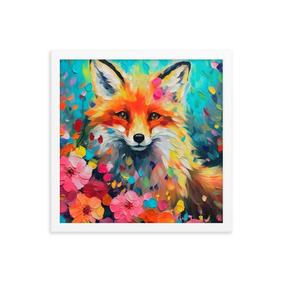 Schöner Fuchs im Blumenfeld - Farbige Malerei - Premium Poster mit Rahmen camping xxx 35.6 x 35.6 cm