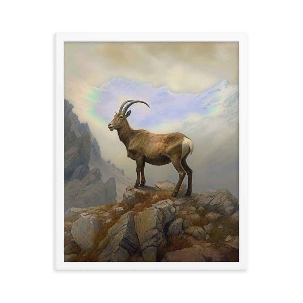 Steinbock am Berg - Wunderschöne Malerei - Premium Poster mit Rahmen berge xxx 40.6 x 50.8 cm