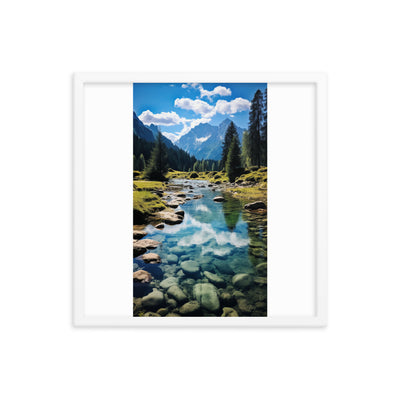 Österreichische Alpen und steiniger Bach - Premium Poster mit Rahmen berge xxx 45.7 x 45.7 cm