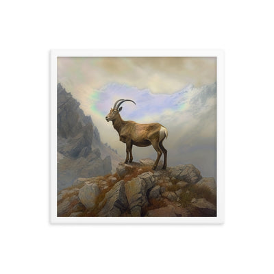 Steinbock am Berg - Wunderschöne Malerei - Premium Poster mit Rahmen berge xxx 45.7 x 45.7 cm