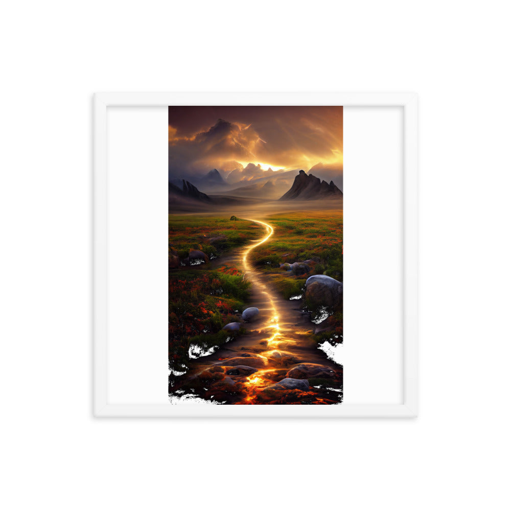 Landschaft mit wilder Atmosphäre - Malerei - Premium Poster mit Rahmen berge xxx 45.7 x 45.7 cm