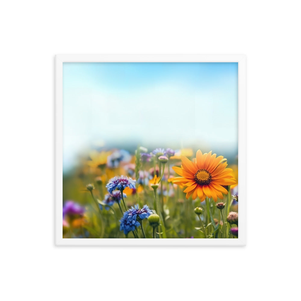 Foto von Blumen im Sonnenschein - Nahaufnahme - Premium Poster mit Rahmen camping xxx 45.7 x 45.7 cm