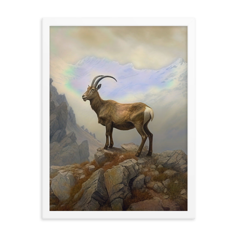 Steinbock am Berg - Wunderschöne Malerei - Premium Poster mit Rahmen berge xxx 45.7 x 61 cm