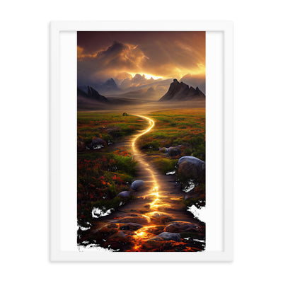 Landschaft mit wilder Atmosphäre - Malerei - Premium Poster mit Rahmen berge xxx 45.7 x 61 cm