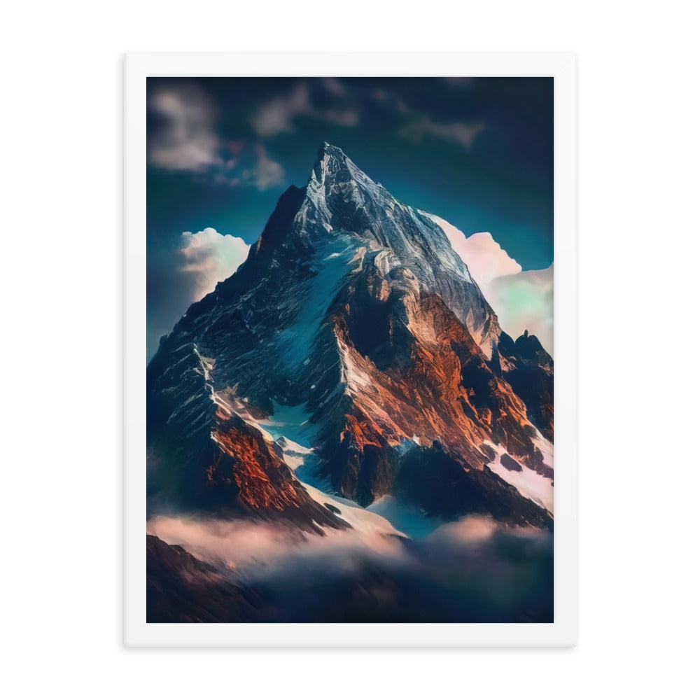 Berge und Nebel - Premium Poster mit Rahmen berge xxx Weiß 45.7 x 61 cm