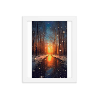 Bäume im Winter, Schnee, Sonnenaufgang und Fluss - Premium Poster mit Rahmen camping xxx Weiß 20.3 x 25.4 cm