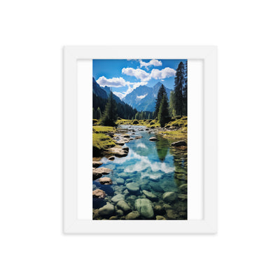 Österreichische Alpen und steiniger Bach - Premium Poster mit Rahmen berge xxx 20.3 x 25.4 cm