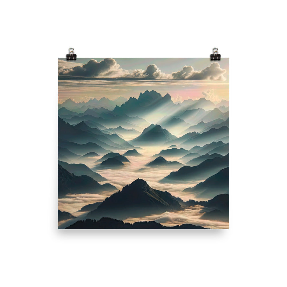 Foto der Alpen im Morgennebel, majestätische Gipfel ragen aus dem Nebel - Poster berge xxx yyy zzz 25.4 x 25.4 cm