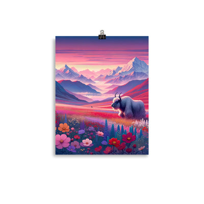 Verträumte Berg-Abenddämmerung mit Hochlandrind und blumigem Glanz - Poster berge xxx yyy zzz 27.9 x 35.6 cm