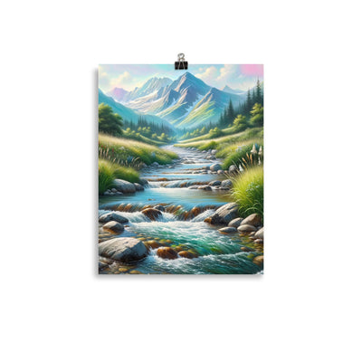 Sanfter Gebirgsbach in Ölgemälde, klares Wasser über glatten Felsen - Poster berge xxx yyy zzz 27.9 x 35.6 cm