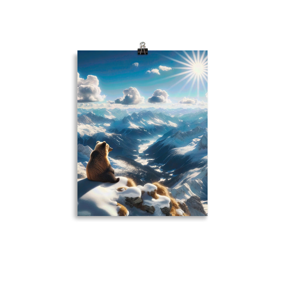 Foto der Alpen im Winter mit Bären auf dem Gipfel, glitzernder Neuschnee unter der Sonne - Poster camping xxx yyy zzz 27.9 x 35.6 cm