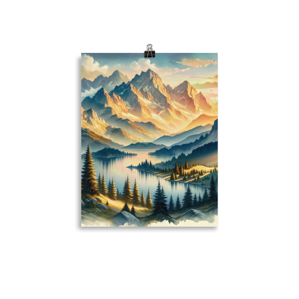 Aquarell der Alpenpracht bei Sonnenuntergang, Berge im goldenen Licht - Poster berge xxx yyy zzz 27.9 x 35.6 cm