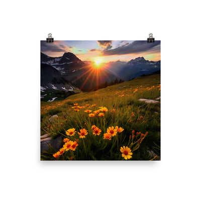 Gebirge, Sonnenblumen und Sonnenaufgang - Poster berge xxx 30.5 x 30.5 cm