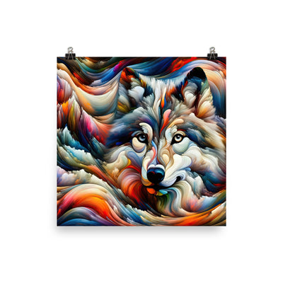 Abstrakte Kunst der Alpen mit einem Wolf. Chaotischer Tanz aus Farben und Formen. Surreale Landschaft (AN) - Enhanced Matte Paper Poster xxx yyy zzz 30.5 x 30.5 cm