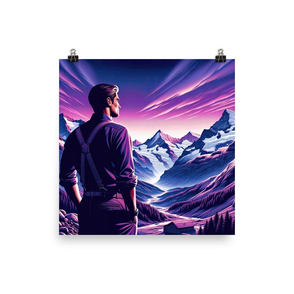 Wanderer in alpiner Dämmerung, schneebedeckte Gipfel ins Unendliche - Poster wandern xxx yyy zzz 30.5 x 30.5 cm