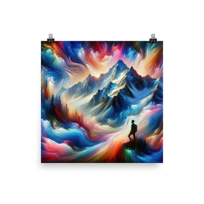 Foto eines abstrakt-expressionistischen Alpengemäldes mit Wanderersilhouette - Poster wandern xxx yyy zzz 30.5 x 30.5 cm