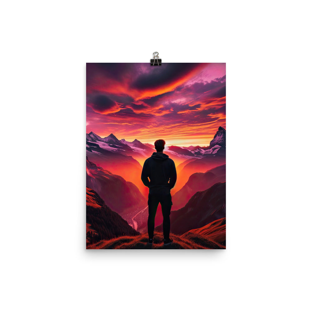 Foto der Schweizer Alpen im Sonnenuntergang, Himmel in surreal glänzenden Farbtönen - Poster wandern xxx yyy zzz 30.5 x 40.6 cm