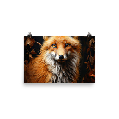 Fuchs Porträt und Herbstblätter - Malerei - Poster camping xxx 30.5 x 45.7 cm