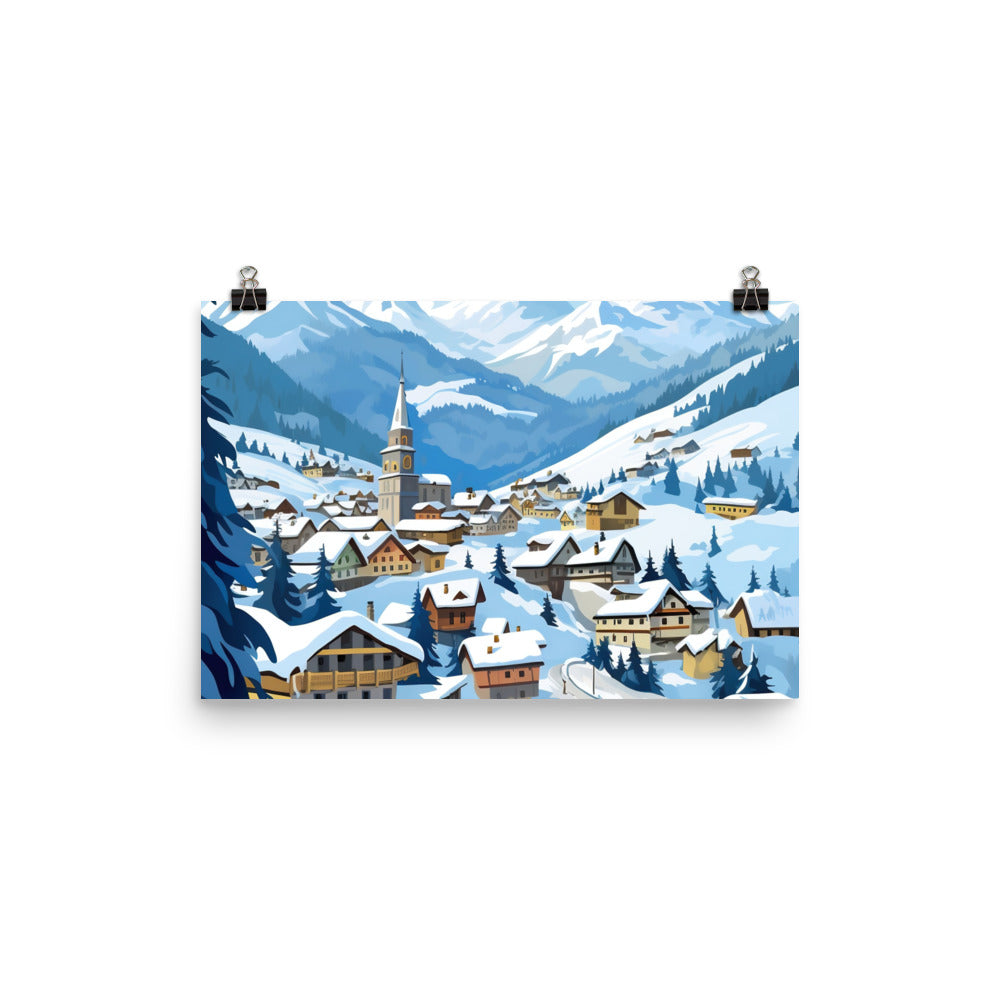 Kitzbühl - Berge und Schnee - Landschaftsmalerei - Poster ski xxx 30.5 x 45.7 cm