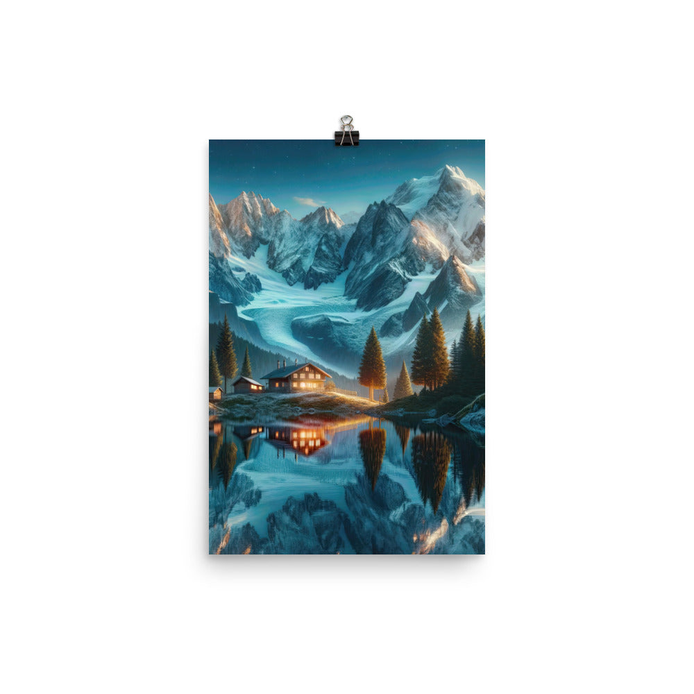 Stille Alpenmajestätik: Digitale Kunst mit Schnee und Bergsee-Spiegelung - Poster berge xxx yyy zzz 30.5 x 45.7 cm