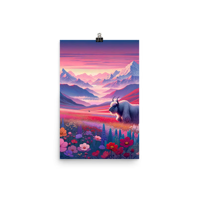 Verträumte Berg-Abenddämmerung mit Hochlandrind und blumigem Glanz - Poster berge xxx yyy zzz 30.5 x 45.7 cm