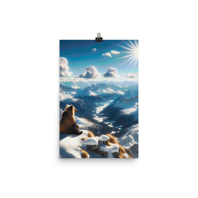 Foto der Alpen im Winter mit Bären auf dem Gipfel, glitzernder Neuschnee unter der Sonne - Poster camping xxx yyy zzz 30.5 x 45.7 cm