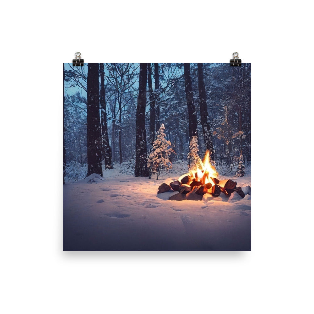 Lagerfeuer im Winter - Camping Foto - Poster camping xxx 35.6 x 35.6 cm