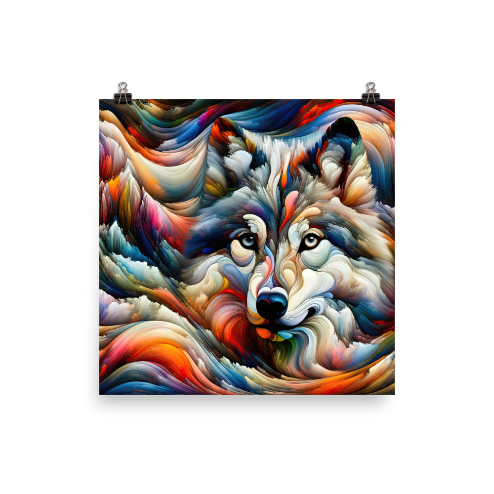 Abstrakte Kunst der Alpen mit einem Wolf. Chaotischer Tanz aus Farben und Formen. Surreale Landschaft (AN) - Enhanced Matte Paper Poster xxx yyy zzz 35.6 x 35.6 cm