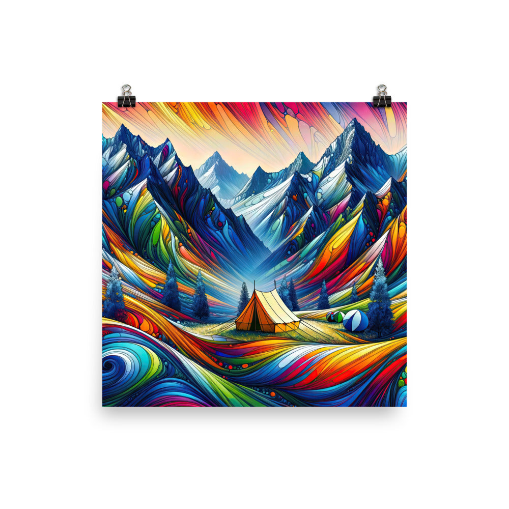 Surreale Alpen in abstrakten Farben, dynamische Formen der Landschaft - Poster camping xxx yyy zzz 35.6 x 35.6 cm