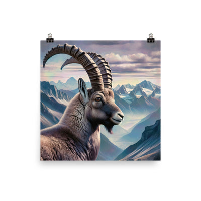 Digitales Steinbock-Porträt vor Alpenkulisse - Poster berge xxx yyy zzz 35.6 x 35.6 cm