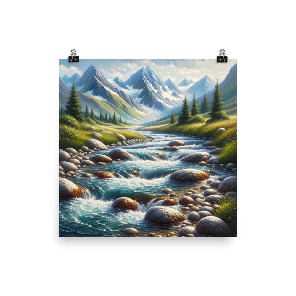 Ölgemälde eines Gebirgsbachs durch felsige Landschaft - Poster berge xxx yyy zzz 40.6 x 40.6 cm