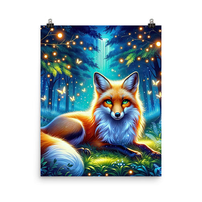 Funkelnder Nachtfuchs auf Waldlichtung mit Feuerwerk - Poster camping xxx yyy zzz 40.6 x 50.8 cm