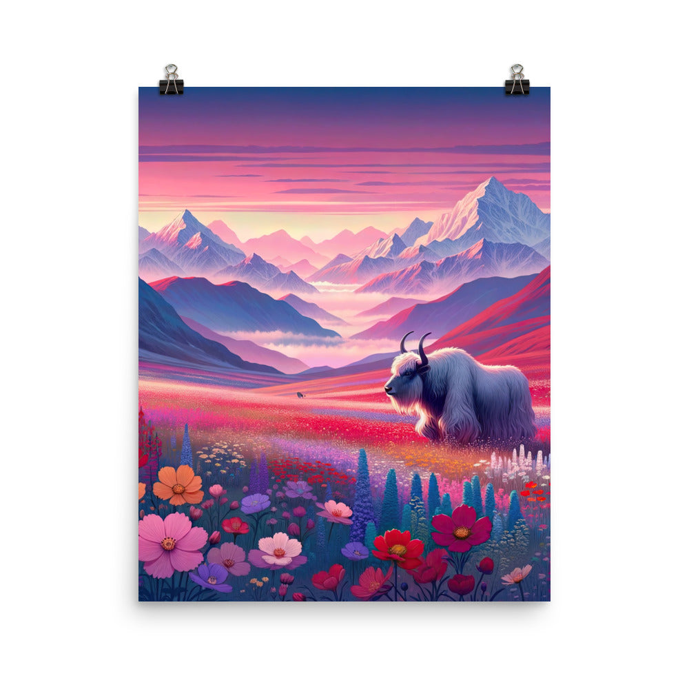 Verträumte Berg-Abenddämmerung mit Hochlandrind und blumigem Glanz - Poster berge xxx yyy zzz 40.6 x 50.8 cm