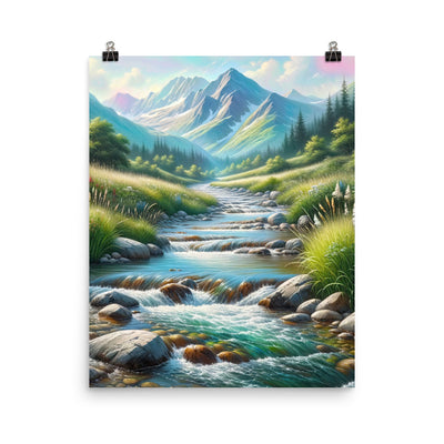 Sanfter Gebirgsbach in Ölgemälde, klares Wasser über glatten Felsen - Poster berge xxx yyy zzz 40.6 x 50.8 cm