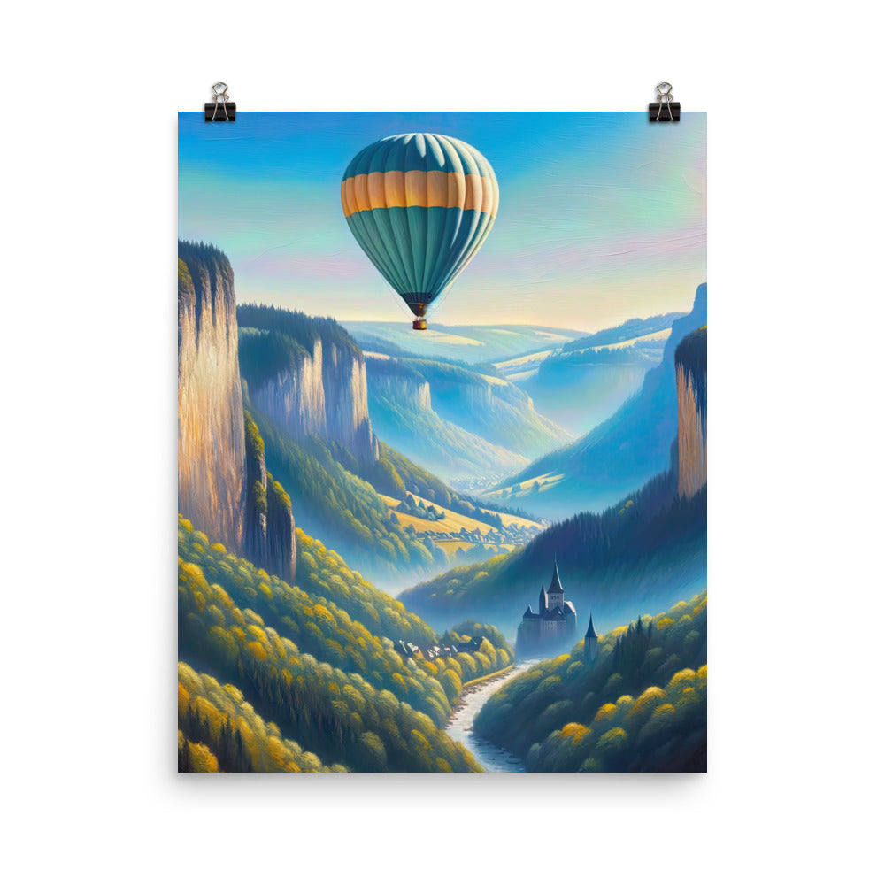 Ölgemälde einer ruhigen Szene in Luxemburg mit Heißluftballon und blauem Himmel - Poster berge xxx yyy zzz 40.6 x 50.8 cm