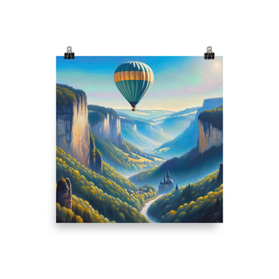 Ölgemälde einer ruhigen Szene in Luxemburg mit Heißluftballon und blauem Himmel - Poster berge xxx yyy zzz 45.7 x 45.7 cm