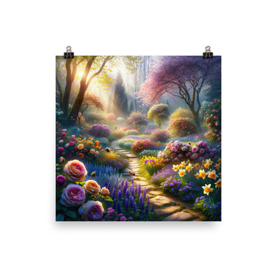 Foto einer Gartenszene im Frühling mit Weg durch blühende Rosen und Veilchen - Poster camping xxx yyy zzz 45.7 x 45.7 cm