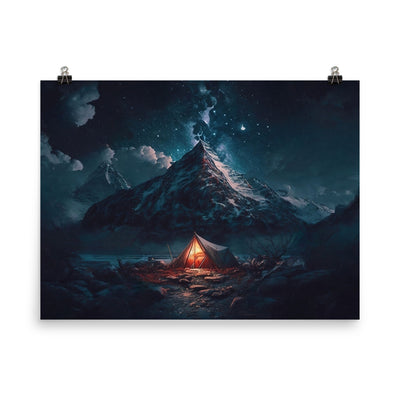 Zelt und Berg in der Nacht - Sterne am Himmel - Landschaftsmalerei - Poster camping xxx 45.7 x 61 cm