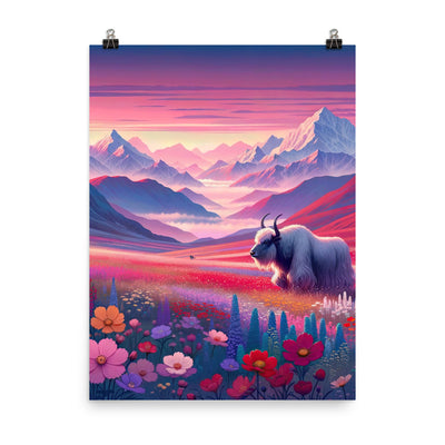 Verträumte Berg-Abenddämmerung mit Hochlandrind und blumigem Glanz - Poster berge xxx yyy zzz 45.7 x 61 cm