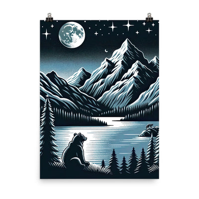 Bär in Alpen-Mondnacht, silberne Berge, schimmernde Seen - Poster camping xxx yyy zzz 45.7 x 61 cm