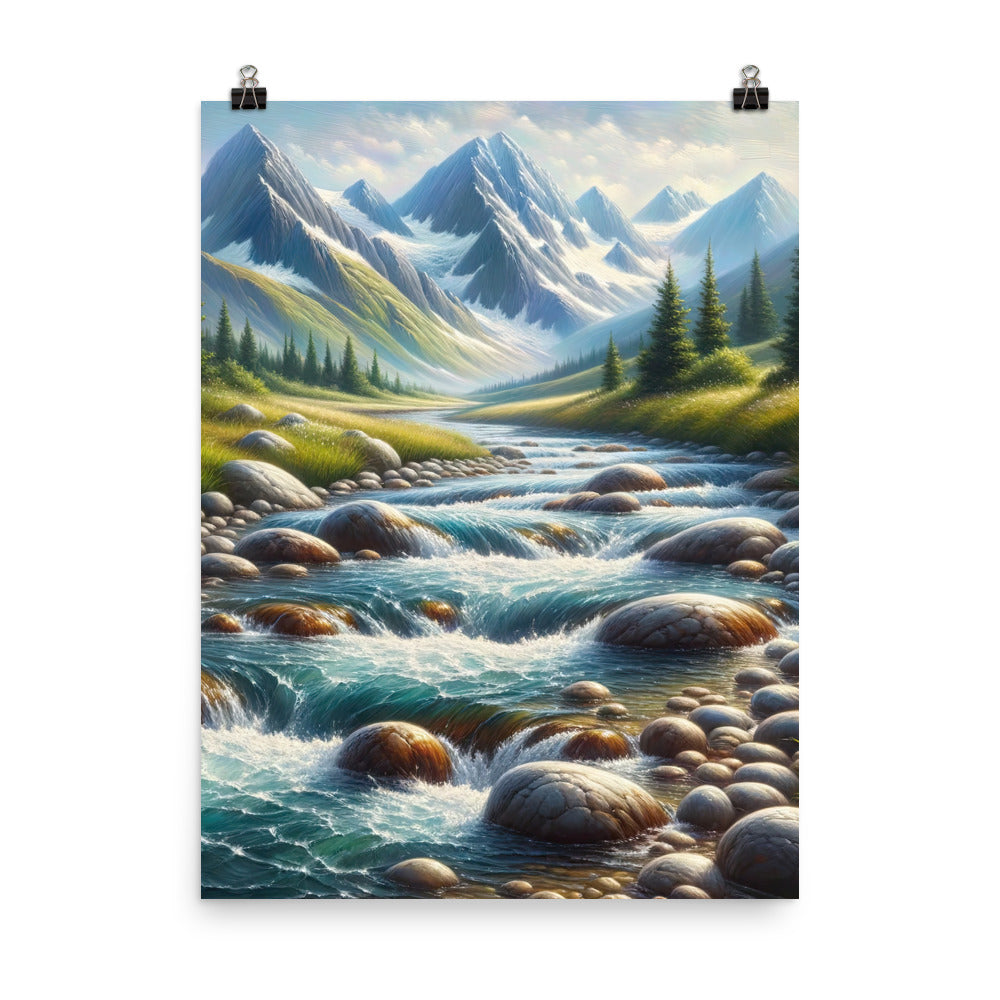 Ölgemälde eines Gebirgsbachs durch felsige Landschaft - Poster berge xxx yyy zzz 45.7 x 61 cm