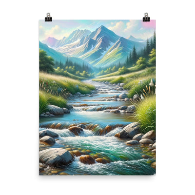 Sanfter Gebirgsbach in Ölgemälde, klares Wasser über glatten Felsen - Poster berge xxx yyy zzz 45.7 x 61 cm