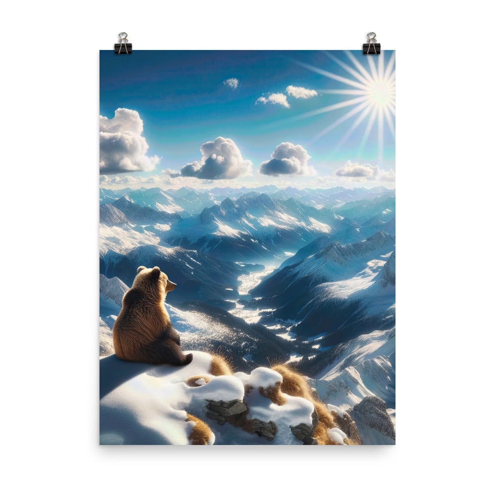 Foto der Alpen im Winter mit Bären auf dem Gipfel, glitzernder Neuschnee unter der Sonne - Poster camping xxx yyy zzz 45.7 x 61 cm