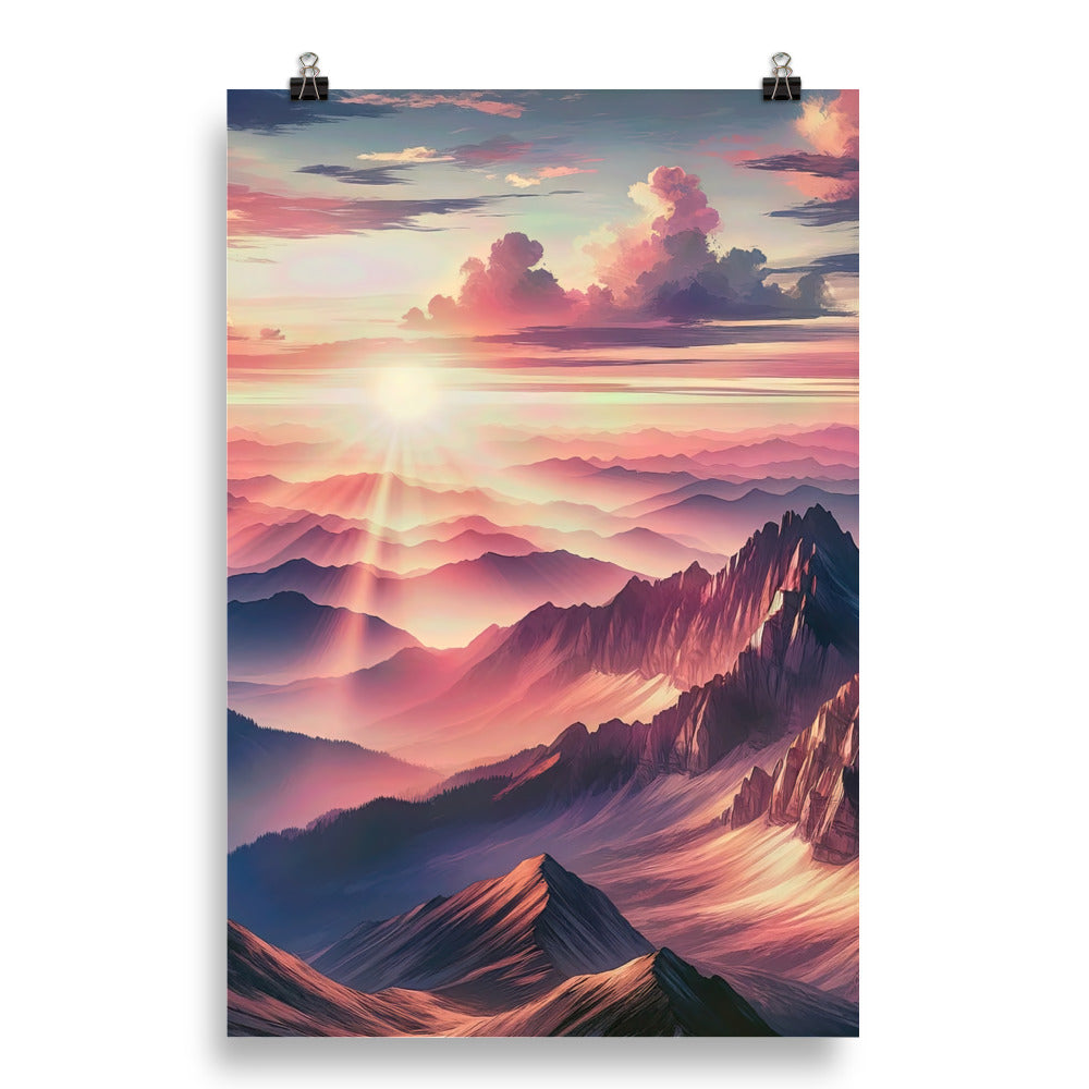 Schöne Berge bei Sonnenaufgang: Malerei in Pastelltönen - Poster berge xxx yyy zzz 50.8 x 76.2 cm