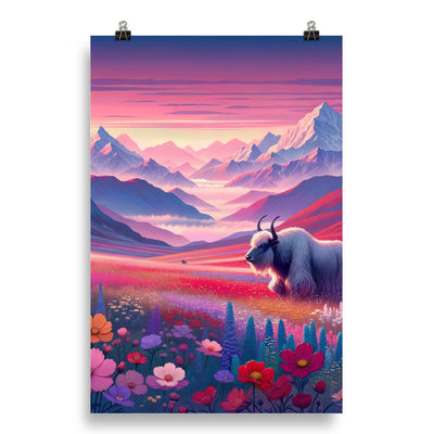 Verträumte Berg-Abenddämmerung mit Hochlandrind und blumigem Glanz - Poster berge xxx yyy zzz 50.8 x 76.2 cm